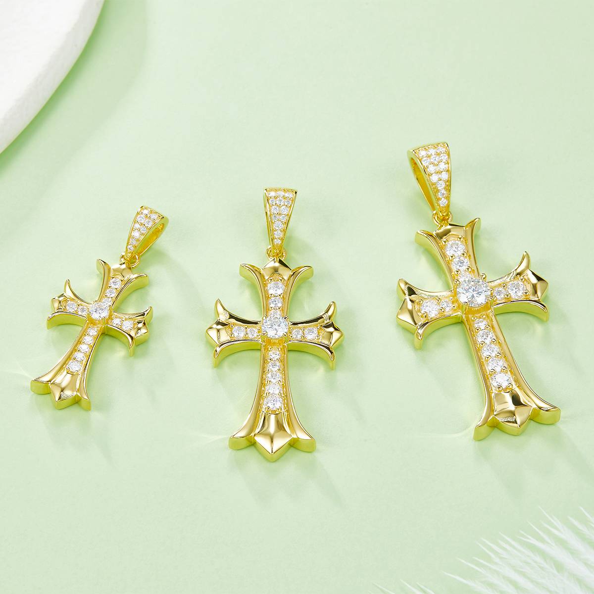 Vintage cross necklace S925 silver pendant Moissanite 4.0mm D-grade